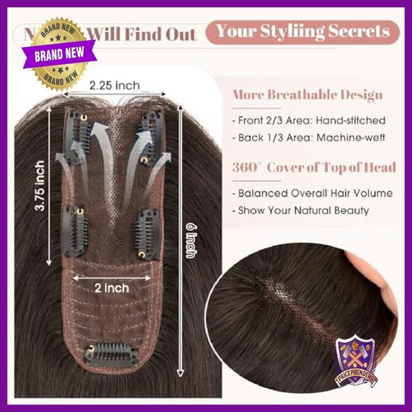 Human Hair Topper 10 Inch No Bangs 2.25x6 Silk Base 5 Clips main image 4